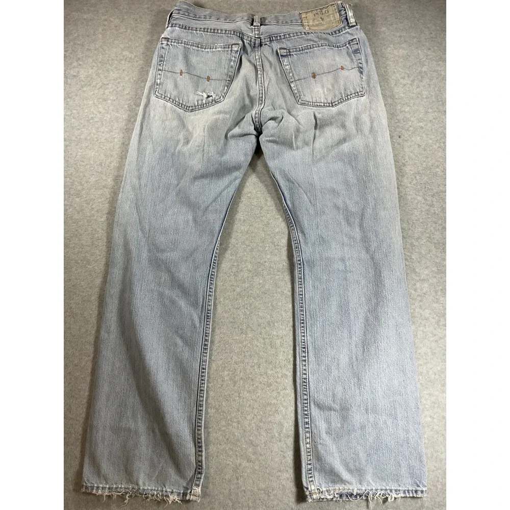 Polo Ralph Lauren Distressed Light Wash Straight Leg Mens 33x30 Vintage RL 1875